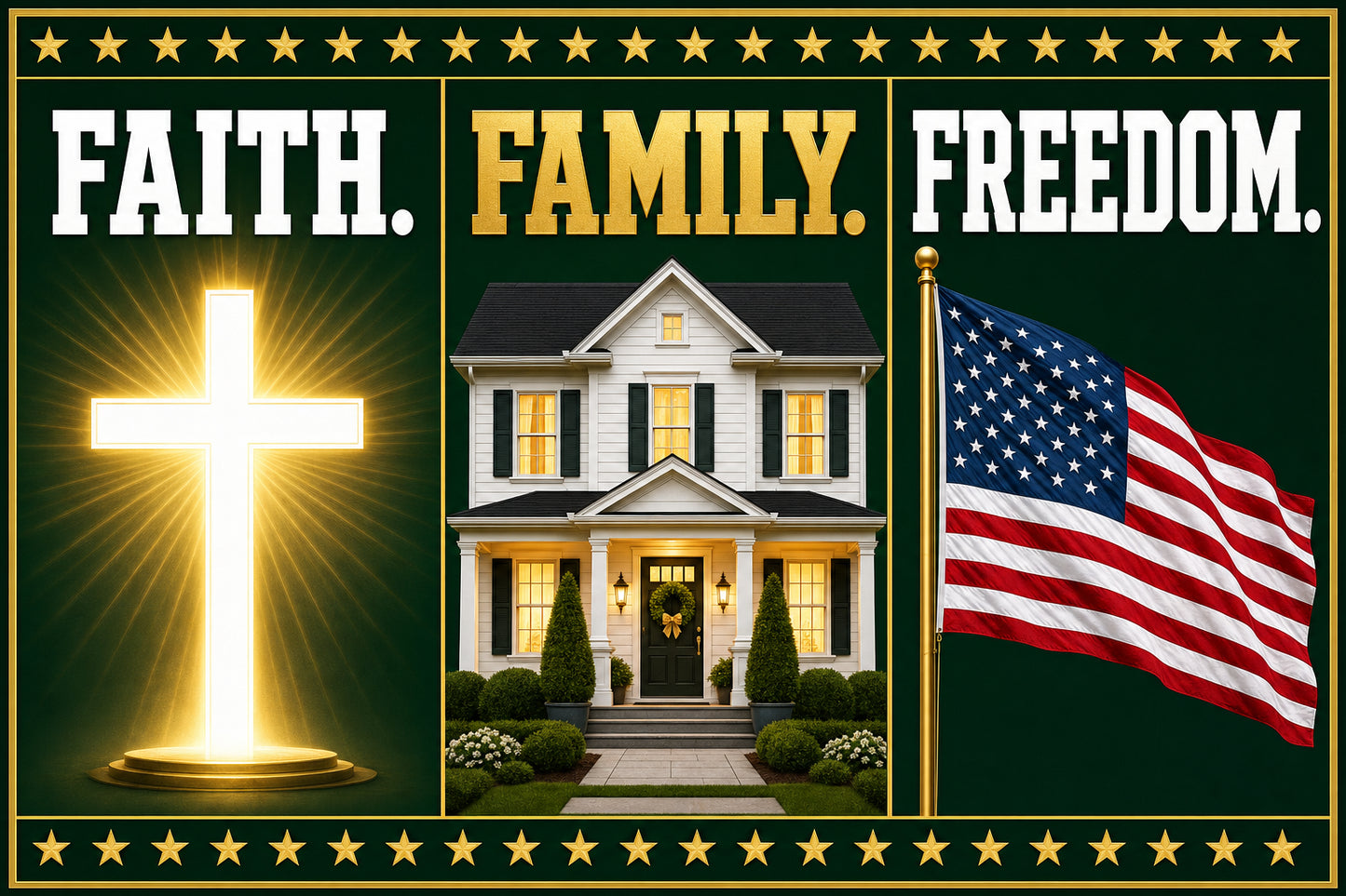 Faith Family Freedom House Flag Forest Green