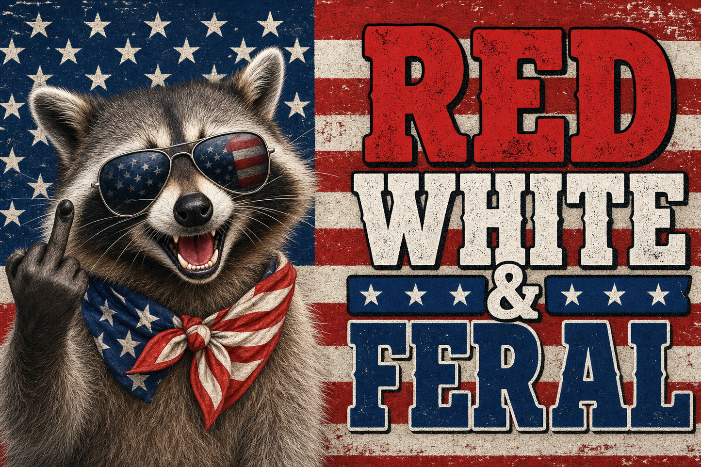 Red White & Feral — Funny Patriotic Raccoon — House Flag