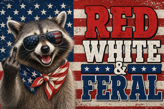 Red White & Feral — Funny Patriotic Raccoon — House Flag