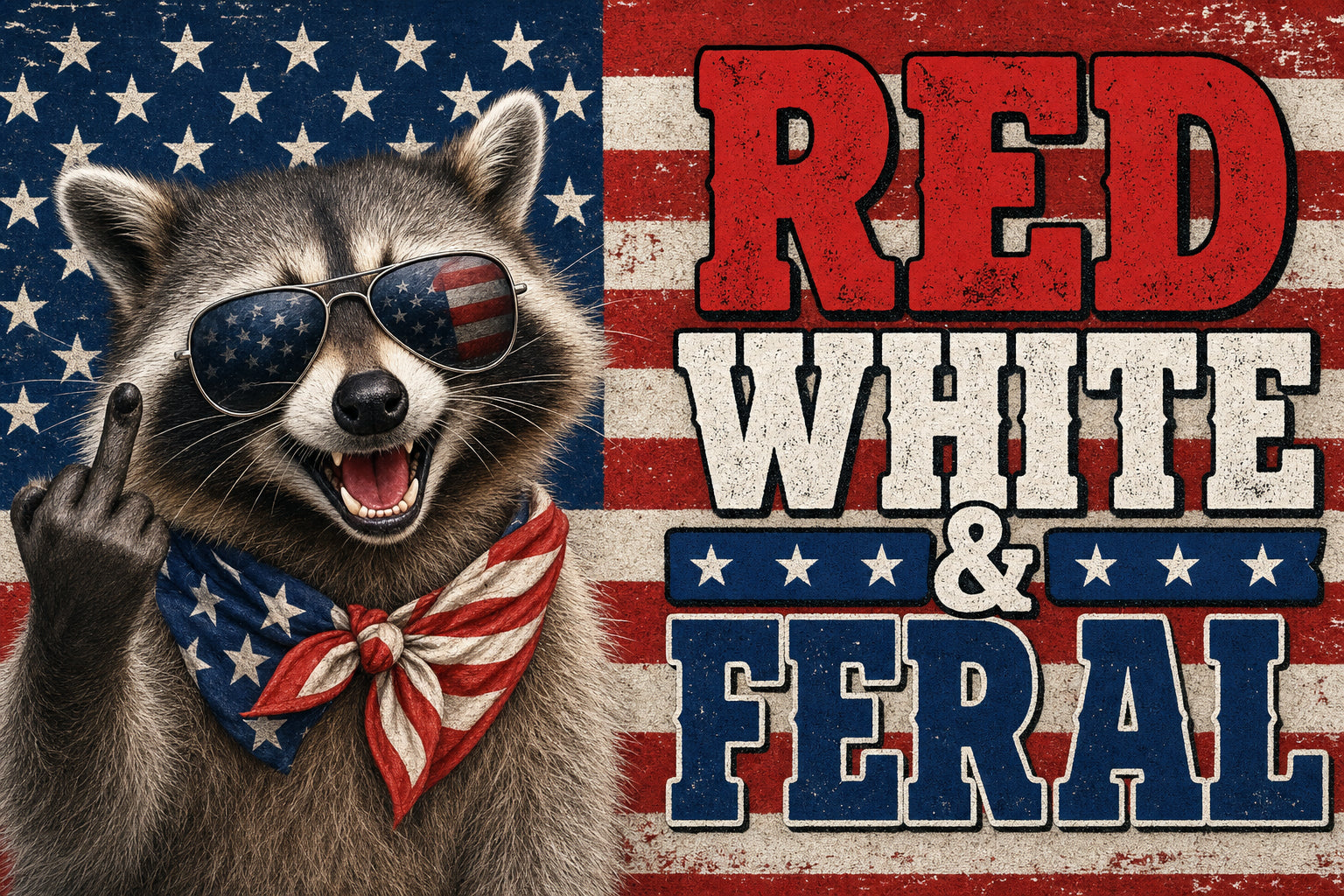Red White & Feral — Funny Patriotic Raccoon — 3x5 Pole Flag