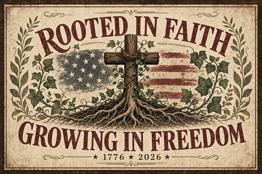 Rooted in Faith Growing in Freedom — 1776-2026 — 3x5 Pole Flag