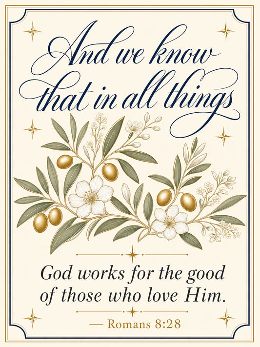 Romans 8:28 — All Things Work Together (Cream) — Garden Flag