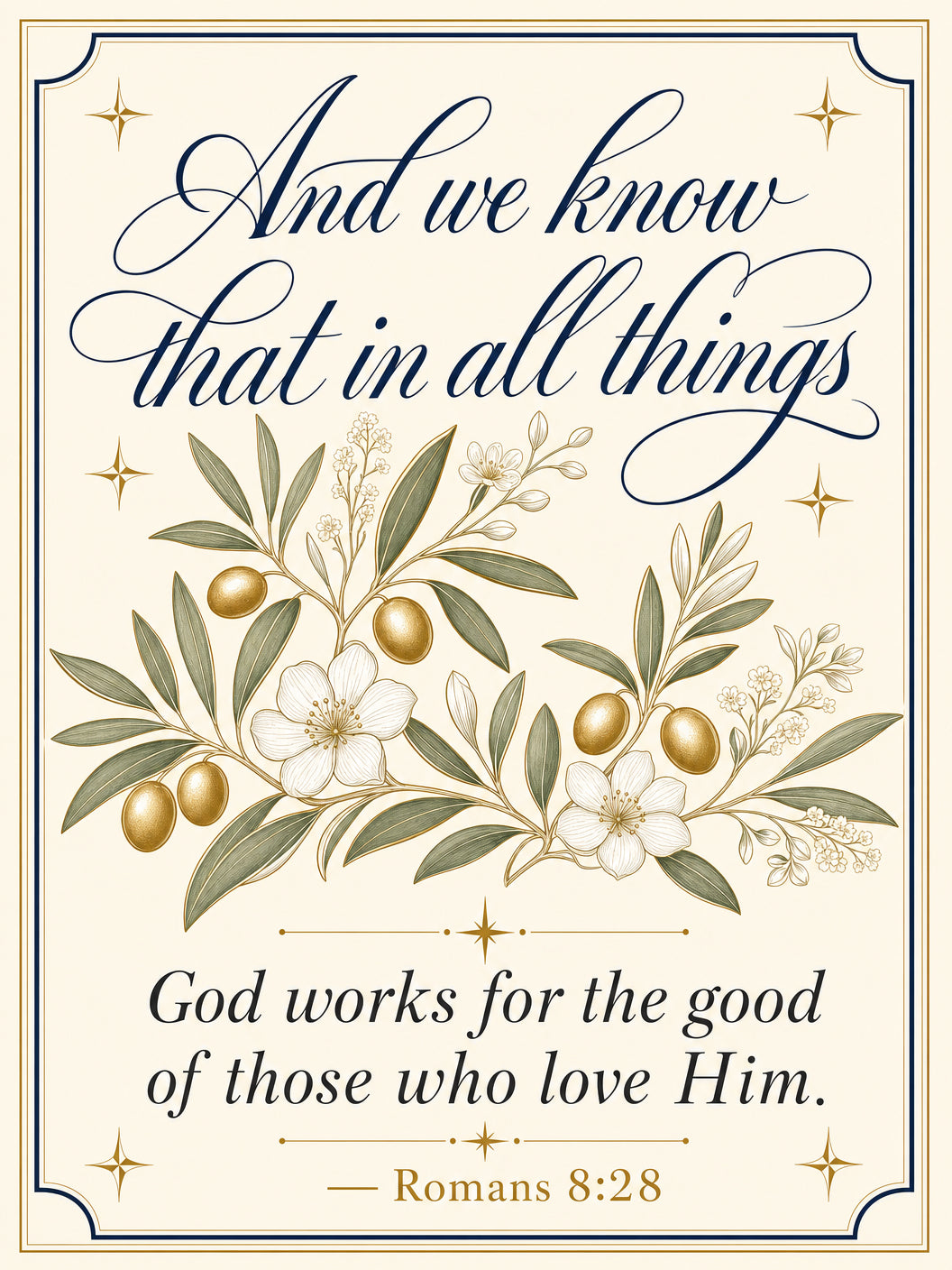 Romans 8:28 — All Things Work Together (Cream) — 3x5 Pole Flag